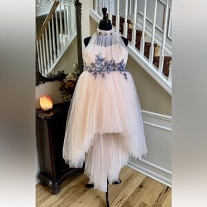Charming Ball Gown Princess Flower Girl Puffy Tulle Peach Dress Size 11-12